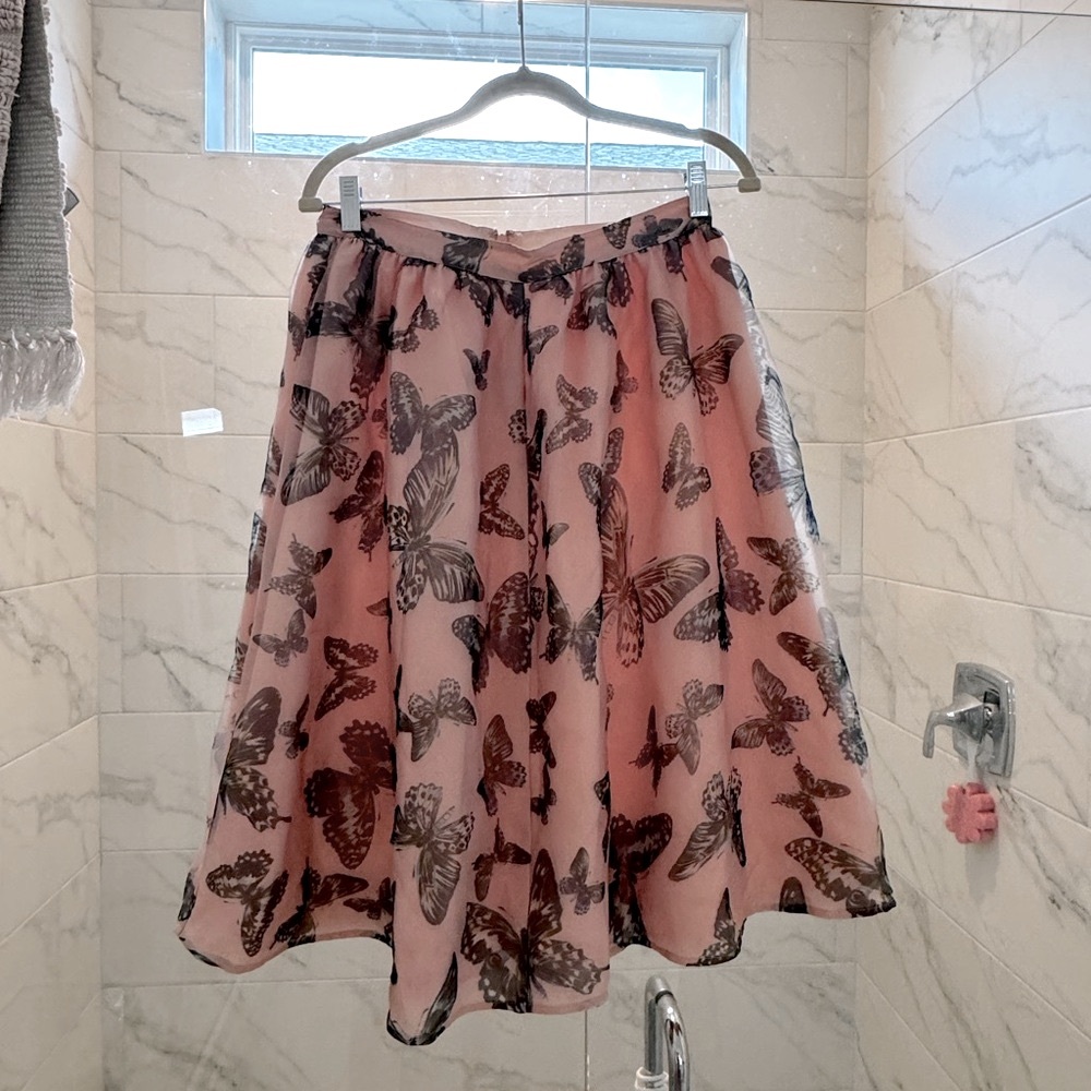 Butterfly Print Pink A-Line Skirt